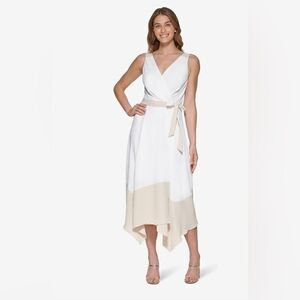Dkny Womens Dress Size Colorblocked Faux-Wrap Dress